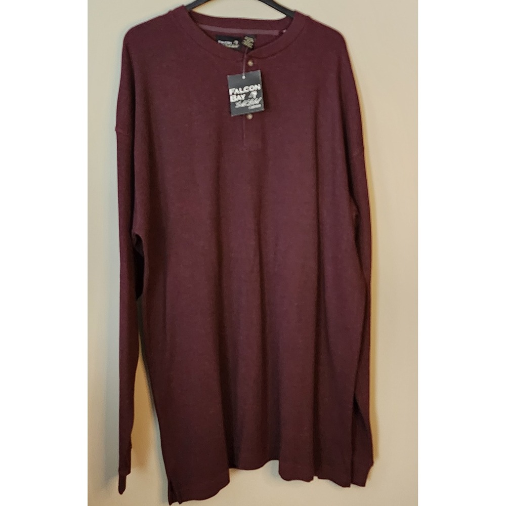 Falcon Bay Henley Sweater Mens 2XLT Burgundy NWT Waffle Knit Long Sleeve Tall